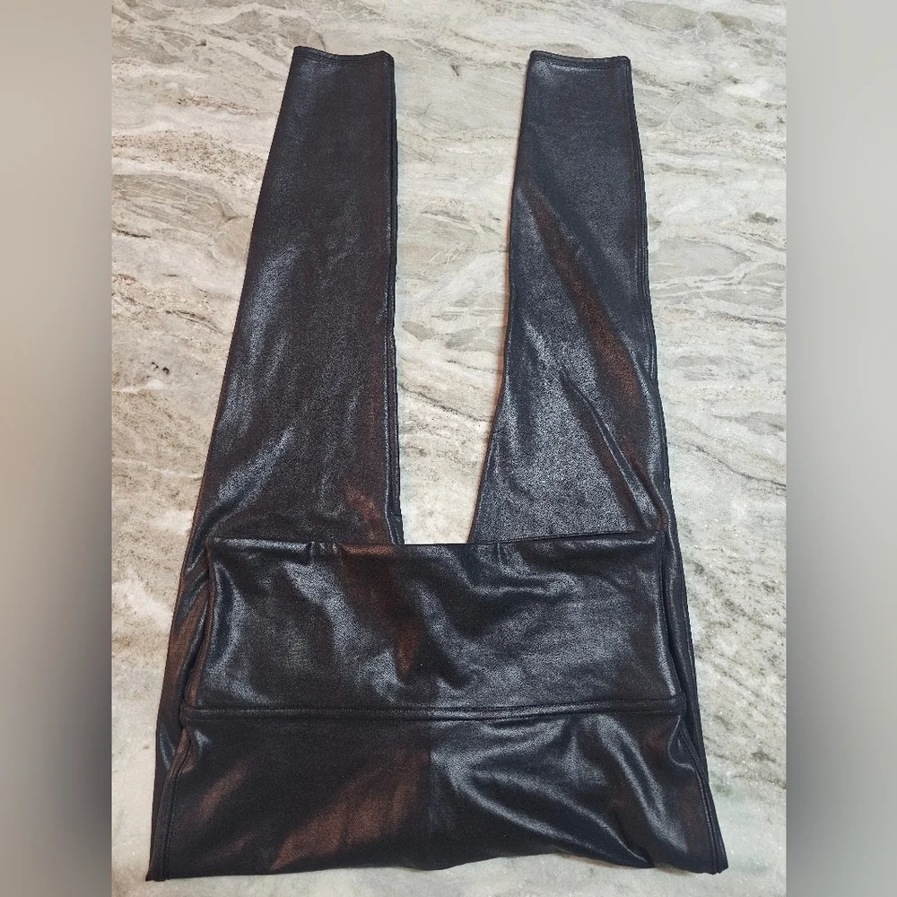 SPANX by Sara Blakely Faux Leather Leggings Black Size M High Rise Shaping Pants